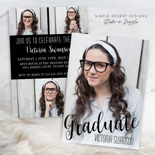 Invitation Moderne 4 Photo noir et blanc Graduation