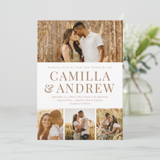 Invitation Moderne 4 Photo QR Code Rsvp Mariage élégant (Debout devant)