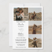Invitation Moderne 4 Photos élégant script mariage noir blanc (Devant)