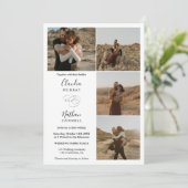 Invitation Moderne 4 Photos élégant script mariage noir blanc (Debout devant)