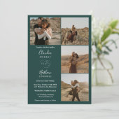 Invitation Moderne 4 Photos élégant script mariage vert foncé (Debout devant)