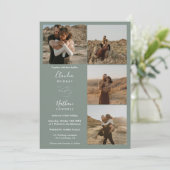 Invitation Moderne 4 Photos élégant script mariage vert sauge (Debout devant)