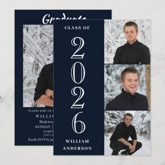 Invitation Moderne 4e année PHOTO Collage Graduation Party (Devant / Derrière)