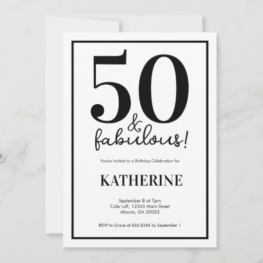 Invitation Moderne 50 ans et Fabuleux 50e Anniversaire  (Devant)