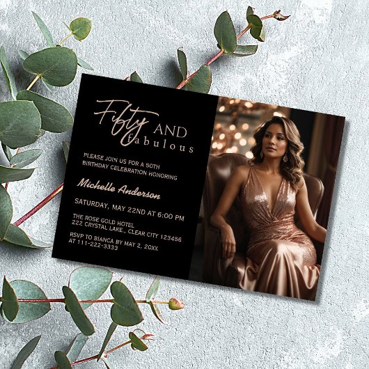 Invitation Moderne 50 ans et Fabuleux Photo Or Rose 50e Anniv