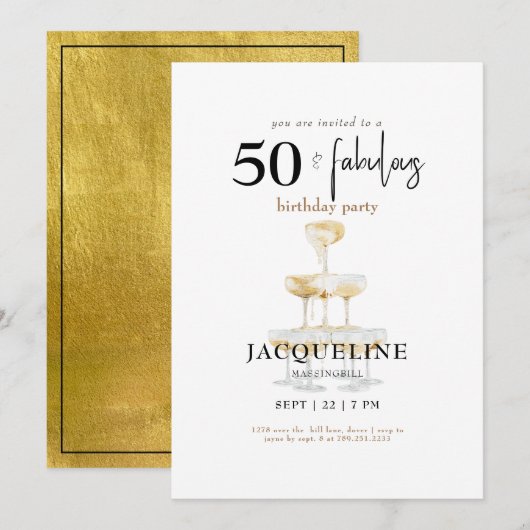 Invitation Moderne 50 ans & Fabuluse Fête d'anniversaire Cham (Devant / Derrière)