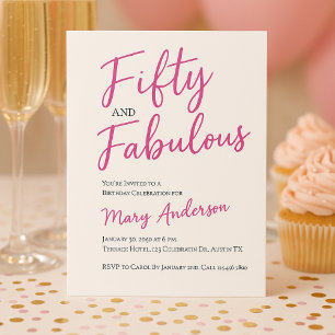 Invitation Moderne 50 et Fabulous rose 50e fête d'anniversair