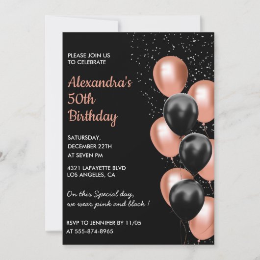 Invitation moderne 50e anniversaire Balloon Black (Devant)