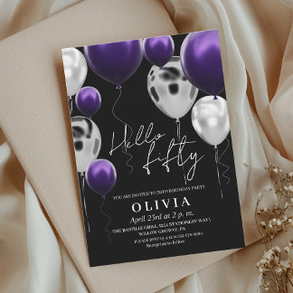 Invitation Moderne 50e anniversaire Black Silver violet Ballo