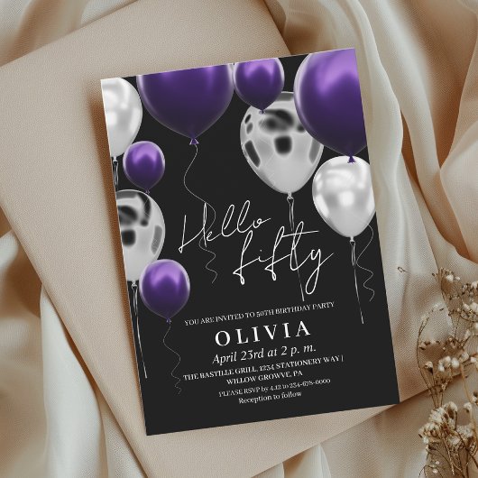 Invitation Moderne 50e anniversaire Black Silver violet Ballo