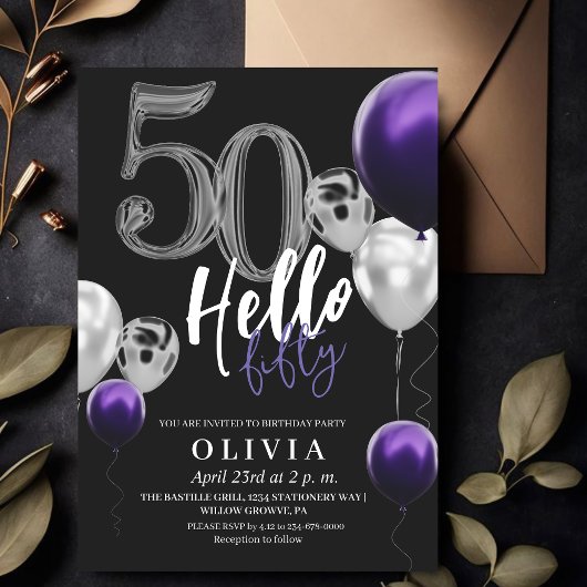 Invitation Moderne 50e anniversaire Black Silver violet Ballo