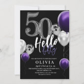 Invitation Moderne 50e anniversaire Black Silver violet Ballo (Devant)