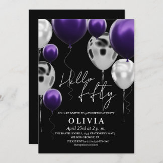 Invitation Moderne 50e anniversaire Black Silver violet Ballo