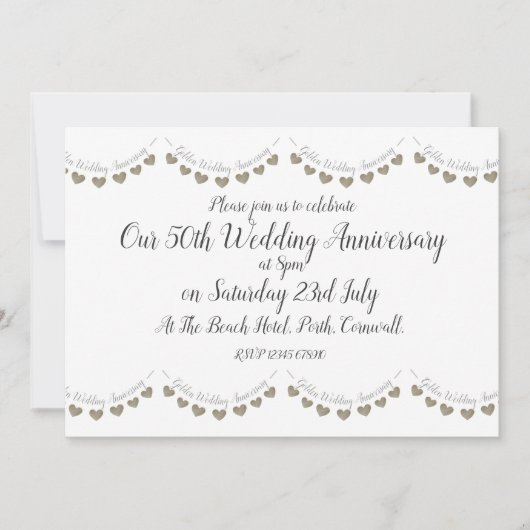 Invitation Moderne 50e anniversaire de mariage d'or (Devant)