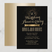 Invitation Moderne 50e anniversaire de mariage noir et or (Devant / Derrière)