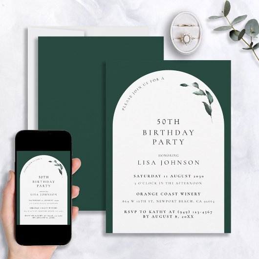 Invitation Moderne 50e anniversaire Emerald Green Arch Botani