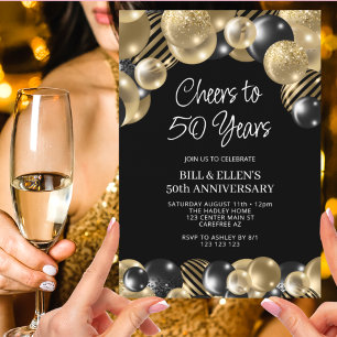 Invitation Moderne 50e anniversaire noir et or