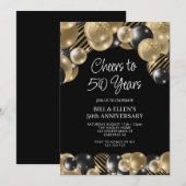Invitation Moderne 50e anniversaire noir et or (Devant / Derrière)