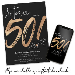 Invitation Moderne 50e Anniversaire Or Noir Sassy Minimaliste