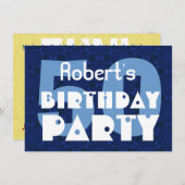 Invitation Moderne 50e fête d'anniversaire Motif bleu Y258 (Devant / Derrière)