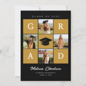 Invitation Moderne 5 Photo Collage noir & moutarde Graduation (Devant)