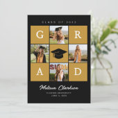 Invitation Moderne 5 Photo Collage noir & moutarde Graduation (Debout devant)