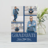 Invitation Moderne 5 Photo Graduation Party Navy Blue (Debout devant)