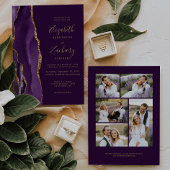 Invitation Moderne 5 Photo Purple Gold Agate Plum Mariage