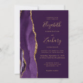 Invitation Moderne 5 Photo Purple Gold Agate Plum Mariage (Devant)