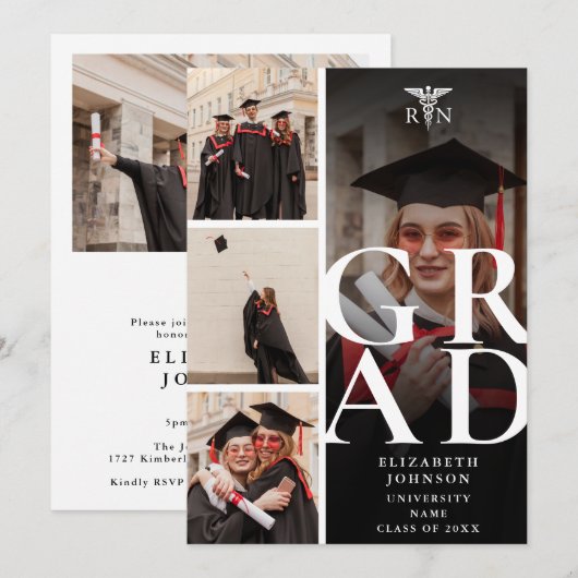 Invitation Moderne 5 Photo RN Soins infirmiers fête de gradua (Devant / Derrière)