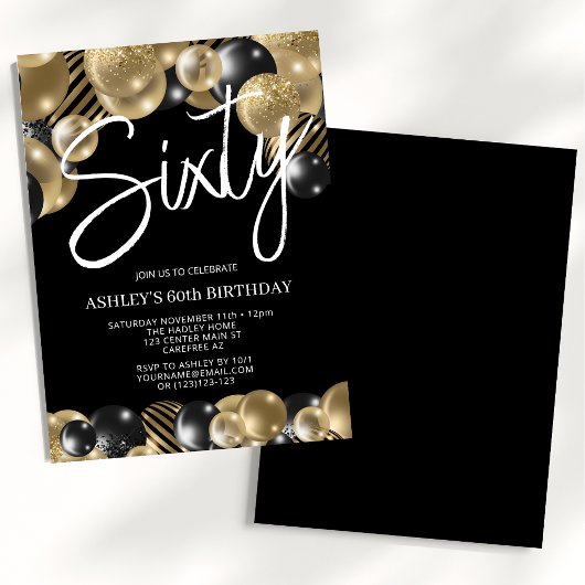 Invitation Moderne 60e anniversaire noir et or
