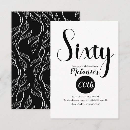 Invitation Moderne 60e Script Gras Noir et Blanc Verdure (Devant / Derrière)