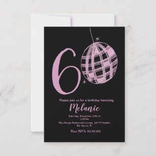 Invitation Moderne 60ème Script Bold Noir Disco Paillettes