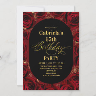 Invitation Moderne 65e anniversaire Élégant noir or floral