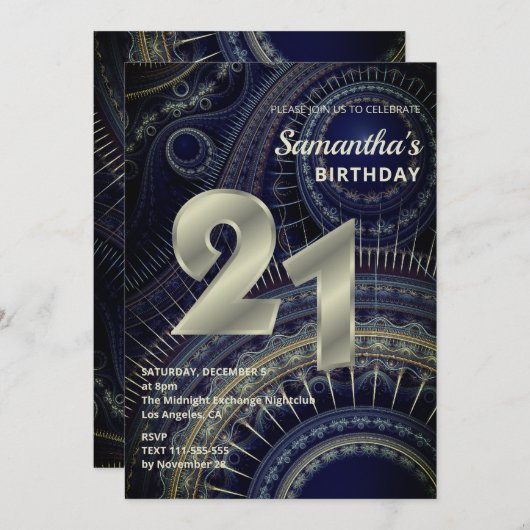 Invitation moderne à 21e anniversaire factice (Devant / Derrière)