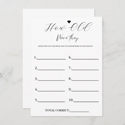 Invitation Moderne à quel âge étaient-ils mariés Shower Game  (Devant / Derrière)