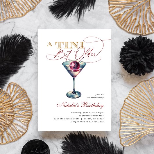 Invitation Moderne A Tini Bit Martini Anniversaire Cerise