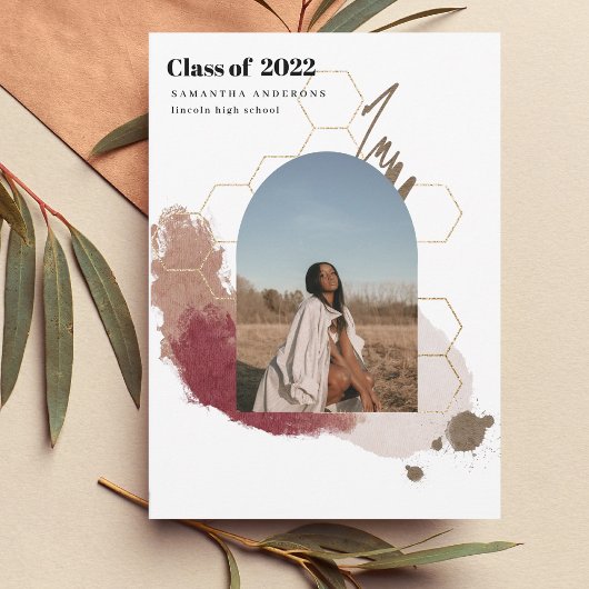 Invitation Moderne Abstrait Gold et rose Graduate Photo Invit