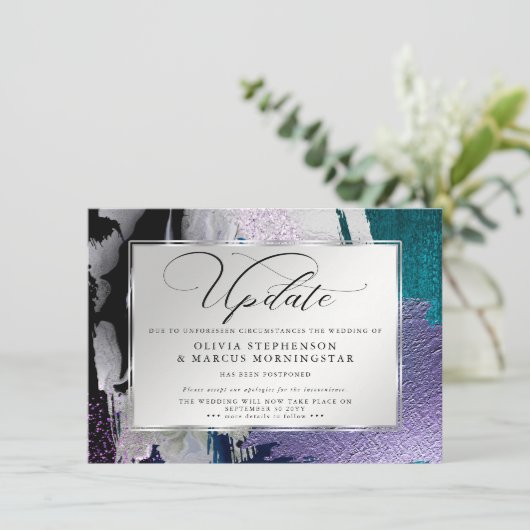 Invitation Moderne Abstrait Gras Orchidée Aqua Report (Debout devant)