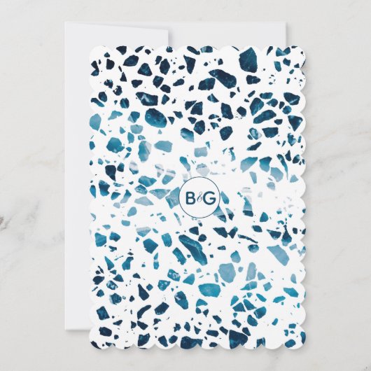 Invitation Moderne Abstrait Terrazzo Mosaic Blue Mariage Invi (Dos)