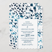 Invitation Moderne Abstrait Terrazzo Mosaic Blue Mariage Invi (Devant / Derrière)