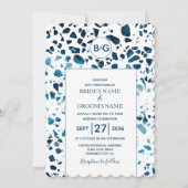 Invitation Moderne Abstrait Terrazzo Mosaic Blue Mariage Invi (Devant)