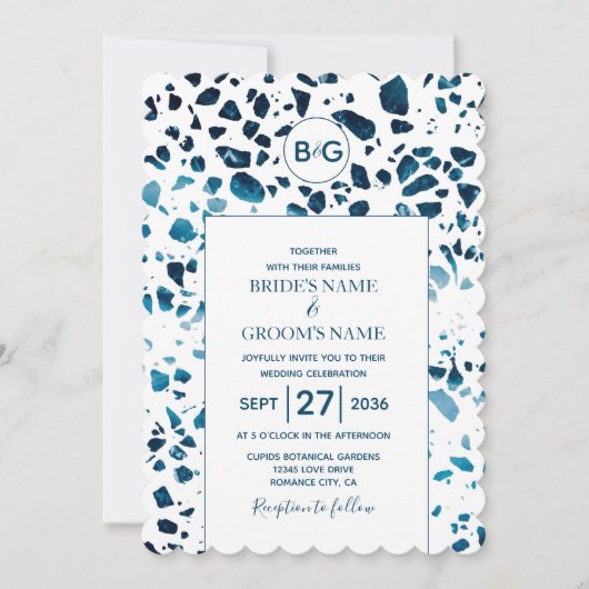 Invitation Moderne Abstrait Terrazzo Mosaic Blue Mariage Invi (Devant)