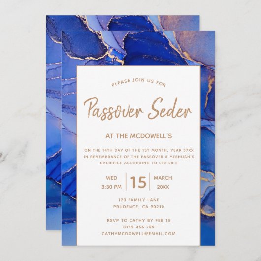 Invitation moderne abstraite bleue pour le Seder d (Devant / Derrière)