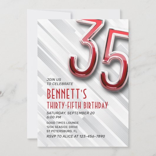 Invitation moderne Adulte 35e Anniversaire (Devant)
