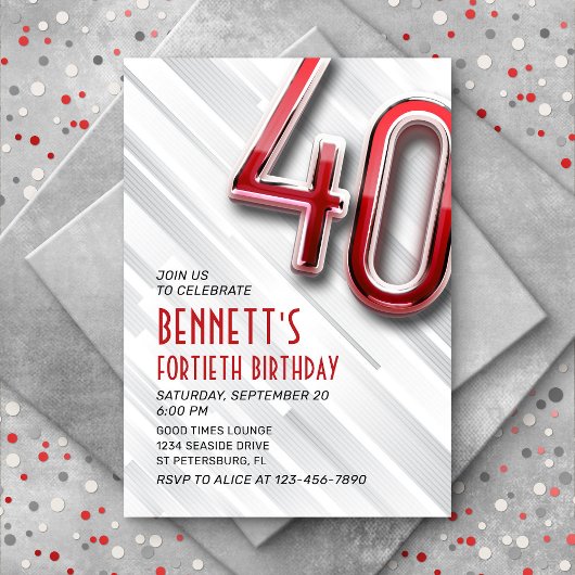 Invitation moderne Adulte 40e Anniversaire