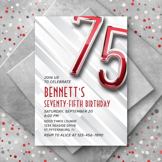 Invitation moderne Adulte 75e Anniversaire