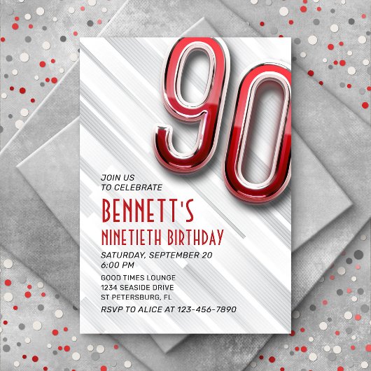 Invitation moderne Adulte 90e Anniversaire