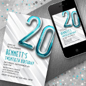 Invitation moderne Adulte Turquoise 20e Anniversai
