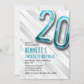 Invitation moderne Adulte Turquoise 20e Anniversai (Devant)